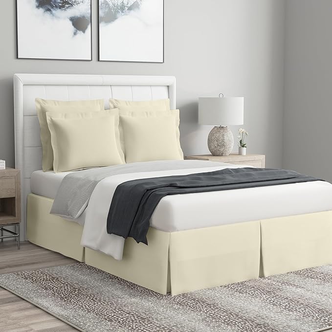 Bed Maker’s Never Lift Your Mattress Wrap Around Bed Skirt, Classic Style, Low Maintenance Wrinkle Resistant Fabric, Traditional 14 Inch Drop Length, Cream, Full