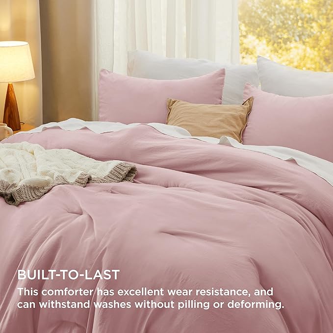 Bedsure King Comforter Set, Pink Soft Prewashed Bedding for All Seasons, 3 Pieces GentleSoft™ Bed Set, 1 Lightweight Comforter (104"x90") and 2 Pillowcases (20"x36")