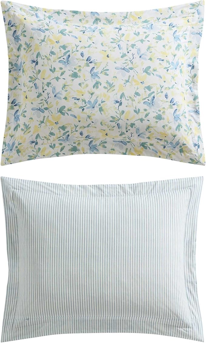 Laura Ashley - Twin Comforter, Soft Reversible Bedding Set, Includes Matching Shams with Bonus Euro Shams & Throw Pillows, Dorm Room Essentials (Nora Blue, Twin)