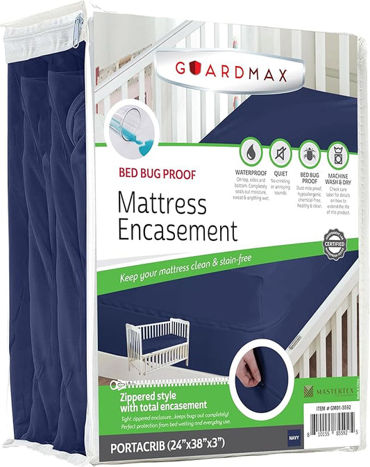 Guardmax Jersey Knitted Mini Crib Size Zippered Mattress Encasement - Waterproof & Bed Bug Proof Mattress Protector - Comfortable, Soft, and Noiseless Zippered Bedding - Dust Mite Proof (24 x 38 x 3)