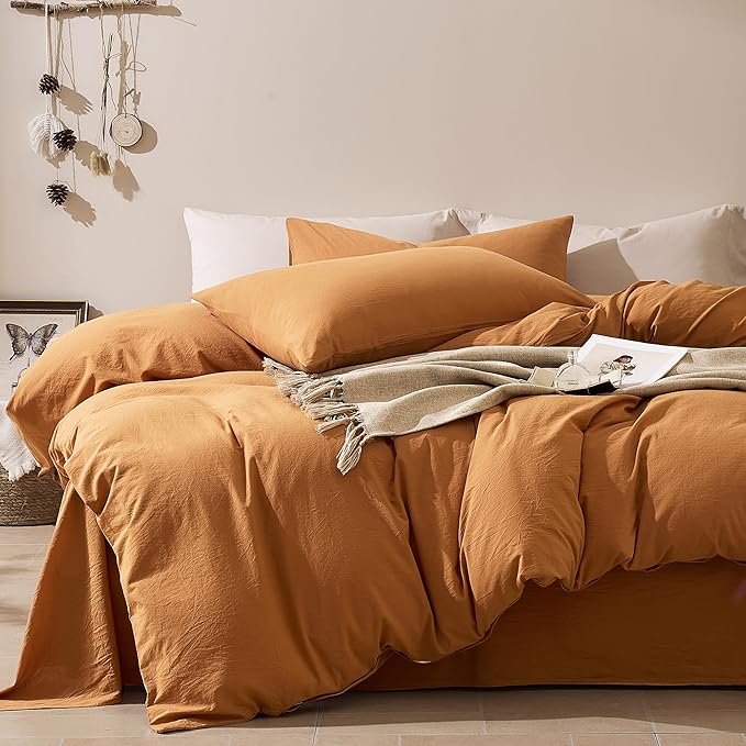 JELLYMONI Duvet Cover Full Size - 100% Washed Cotton Comforter Cover with Linen-Like Texture, Breathable & Soft Bedding for Modern Home, Guest Room and Everyday Use,1 Duvet Cover & 2 Pillowcases