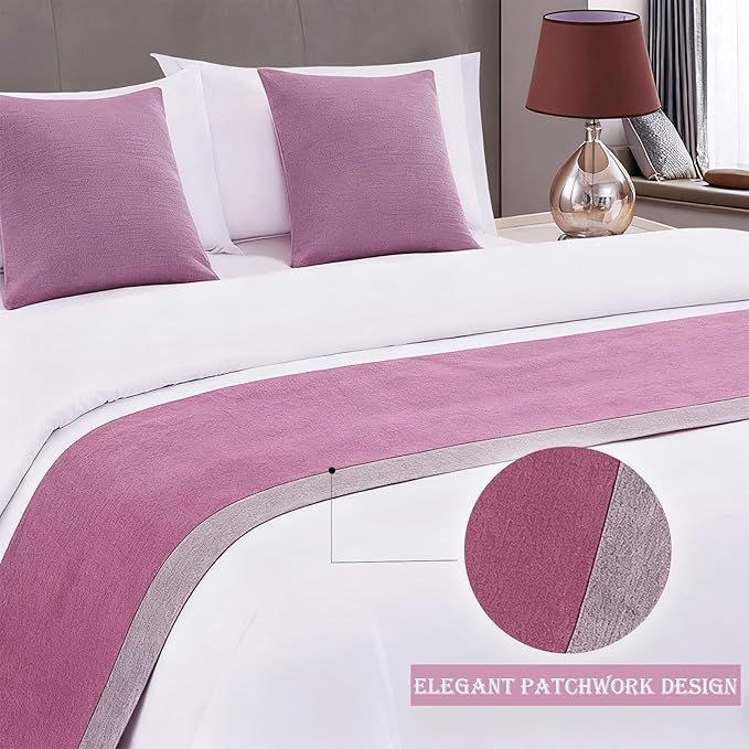 Patchwork Bed Runner King Lavender and Grey Bed Scarf for King Purple Durable Reversible Quilted Runner Decorative for Hotel Bedroom (95 x 20 in, 1 Piece)