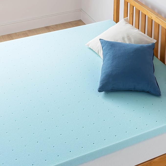 Best Price Mattress 2.5 Inch Ventilated Memory Foam Mattress Topper, Cooling Gel Infusion, CertiPUR-US Certified, Dorm Essentials, Twin, Blue