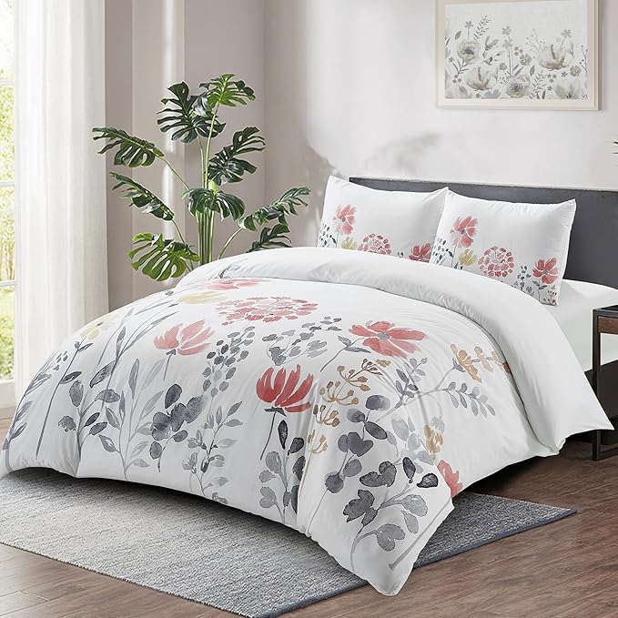 Style Quarters Duvet Cover King-100% Washed Microfiber King Duvet Cover Set 3 Pieces Floral Bedding Set Includes 1 Duvet Cover and 2 Pillowcases Comfortable Breathable King Size Duvet Cover