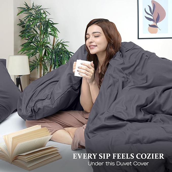 Utopia Bedding Duvet Cover King Size - 3 Piece with Zipper Closure - 1 Comforter Cover 104X90 Inches & 2 Pillow Shams 20X36 Inches (Grey) Comforter Not Included