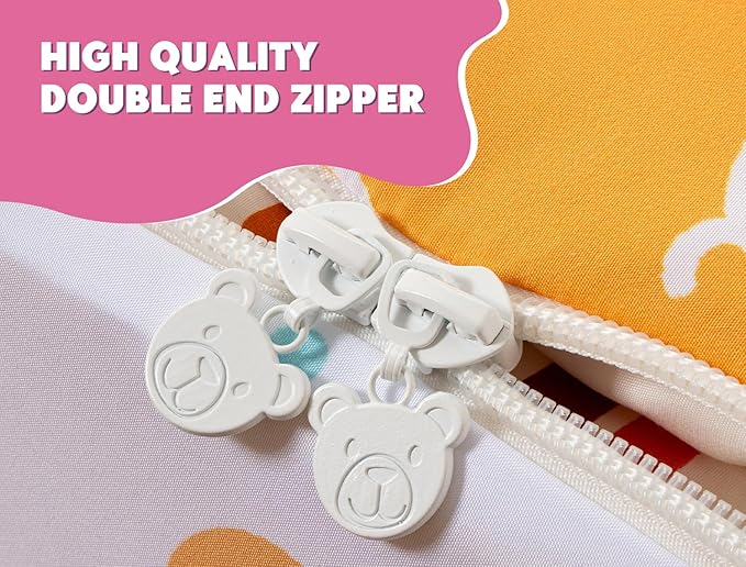 Meeting Story 3pcs Kids Comforter Set Zipper Bedding Set for Girls,Twin Kid Bedding Set Rainbow Comforter Set for Kid,All in one Zipper Bedding（White,Twin）