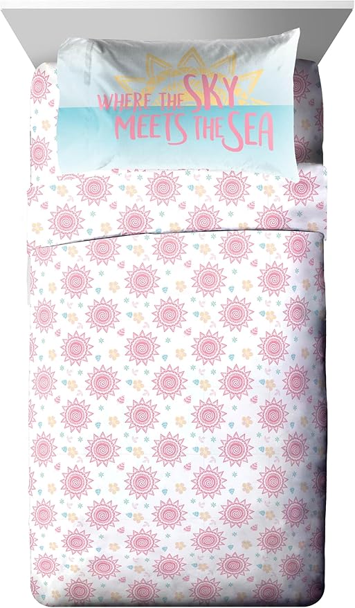 Jay Franco Disney Moana Full Comforter Set â€“ Tropical Patchwork 7 Piece Bedding Features Pua and HEI HEI -Includes Sheet Set & Pillow Covers - Super Soft Kids Microfiber Bed Set