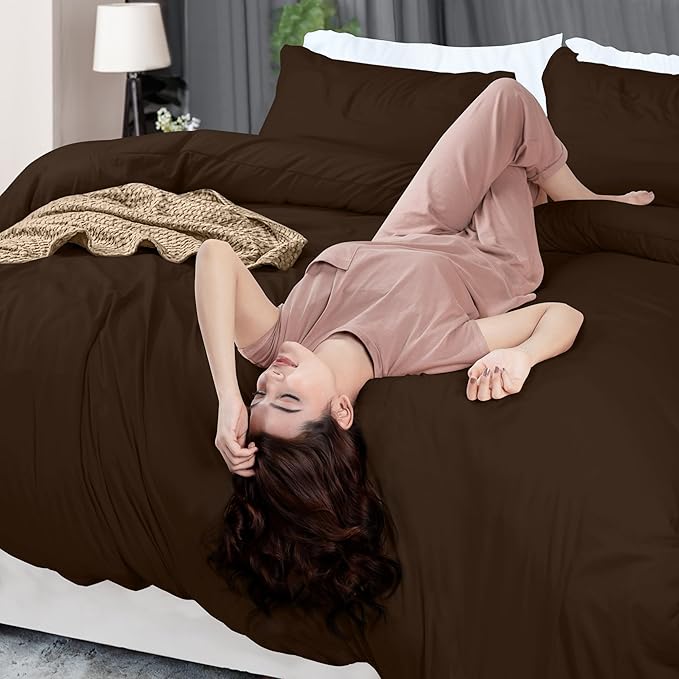 Utopia Bedding Duvet Cover King Size - 3 Piece with Zipper Closure - 1 Comforter Cover 104X90 Inches & 2 Pillow Shams 20X36 Inches (Brown) Comforter Not Included