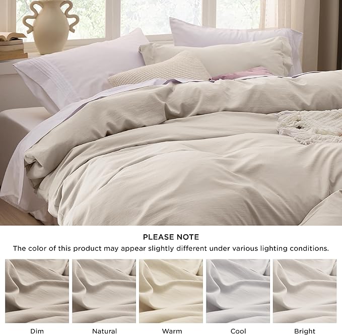 Bedsure Oversized King Duvet Cover - 3 Pieces Prewashed Cotton-Like Polyester Extra Soft Bedding Set, Includes 1 Duvet Cover 120x98 Inches with Zipper Closure & 2 Pillow Shams, Linen, No Comforter