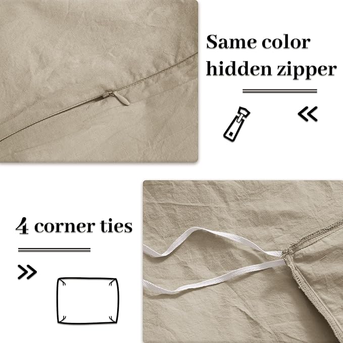 NEXHOME PRO Duvet Cover Set Kids Twin Size Linen Feel Textured Organic Natural 100% Washed Cotton Duvet Cover 2 Pieces Bedding Set with Zipper Closure & Corner Ties, Breathable (No Comforter)
