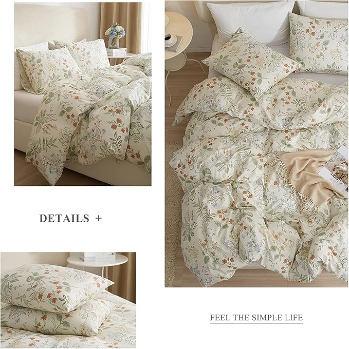 HighBuy Garden Floral Duvet Cover Twin Size Cotton Bedding Comforter Cover Set with Zipper Ties,Paisley Jacquard Floral Hotel Quality,1 Duvet Covers and 2 Pillowcases,Twin Bed Set