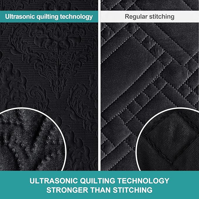 Hansleep Black Quilt Queen Size - Damask Ultrasonic All Season Bedspread Queen, Soft Lightweight Coverlet Bedding Set, 3 Pieces (1 Quilt, 2 Pillow Shams)