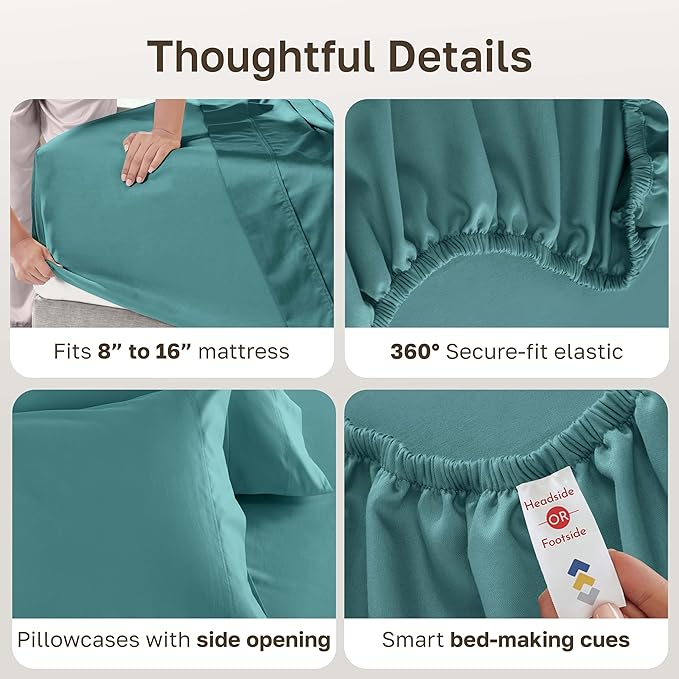California Design Den Deep Pocket King Sheets Set - Luxury 600 Thread Count 100% Cotton Sateen Sheets King Size, Cooling Hotel Quality Sheets, Better Than Egyptian Cotton Sheet Set - Teal