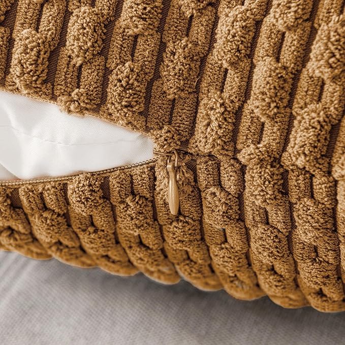MIULEE Pack of 2 Decorative Throw Pillow Covers 20x20 Inch Soft Boho Striped Textured Corduroy Pillow Covers Modern Farmhouse Home Decor for Couch Bed Sofa Living Room Light Coffee