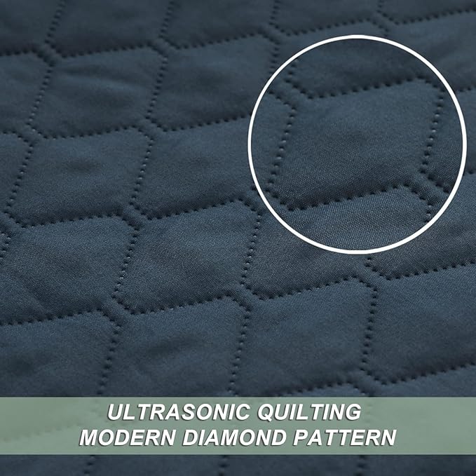 Exclusivo Mezcla Reversible Full Queen Quilt Bedding Set with Pillow Shams, Lightweight Quilts Queen Size, Soft Bedspreads Bed Coverlets for All Seasons - (Navy Blue, 90"x96")