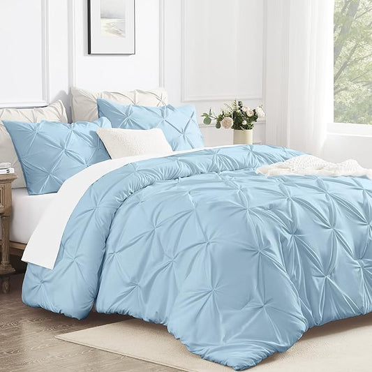 Andency Light Blue King Size Comforter Set (104x90Inch), 3 Pieces Soft Lightweight Western Modern Pinch Pleat Bedding Comforters, All Season Warm Down Alternative Bed Set for Boys Men Adults