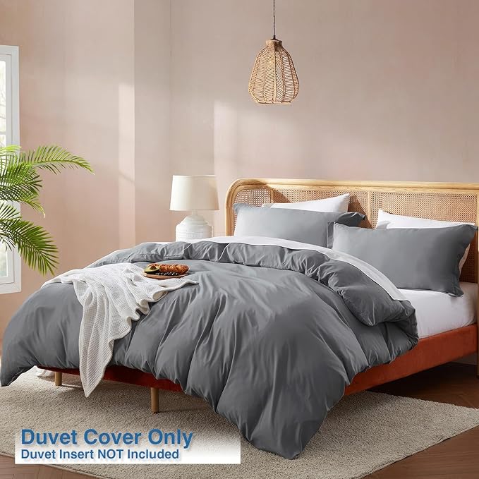 Nestl Grey Duvet Cover Queen Size - Soft Double Brushed Queen Duvet Cover Set, 3 Piece, with Button Closure, 1 Duvet Cover 90x90 inches and 2 Pillow Shams