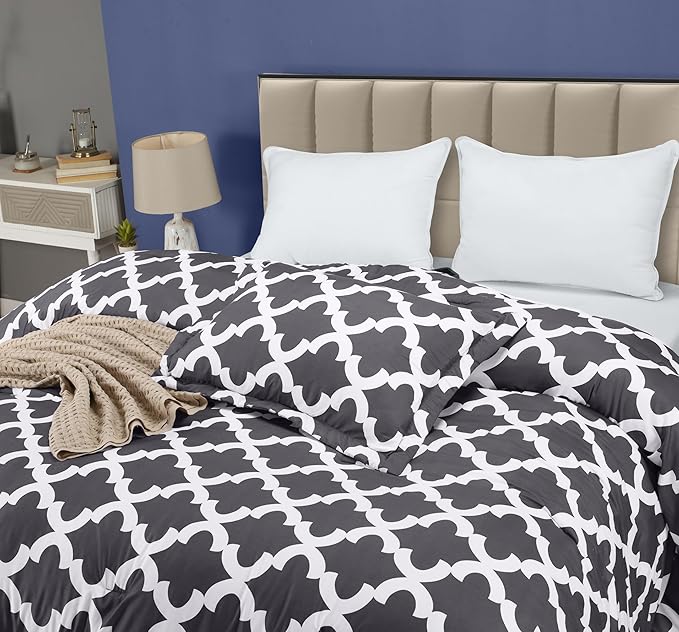 Printed Comforter Set (Grey, Twin) with 1 Pillow Sham - Luxurious Soft Brushed Microfiber - Goose Down Alternative Comforter by Utopia Bedding