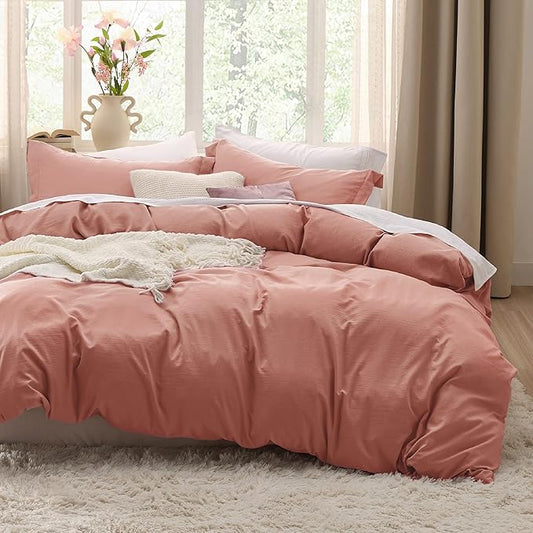 Bedsure Pink Clay Duvet Cover Twin/Twin XL Size - 2 Pieces Prewashed Polyester Extra Soft Bedding Set, Includes 1 Twin Duvet Cover 68''x90'' with Zipper Closure & 1 Pillow Sham, No Comforter