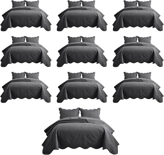 IR Imperial Rooms 10 Pack Twin Quilt Bedding Set (68" x 86") - Bulk Wholesale for Hotels, Guest Bedroom & Airbnbs - Lightweight Microfiber Reversible Floral Embossed Quilts Bedspreads (Charcoal)