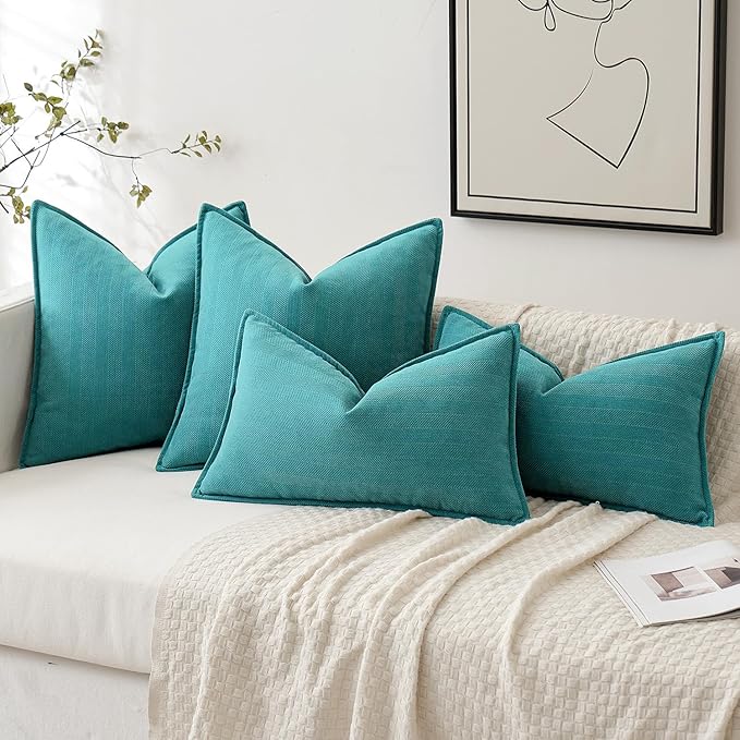 MIULEE Pack of 2 Teal Decorative Pillow Covers 18x18 Inch Soft Chenille Luxurious Couch Throw Pillows Farmhouse Cushion Covers with Elegant Design for Sofa Bedroom Living Room Home Decor