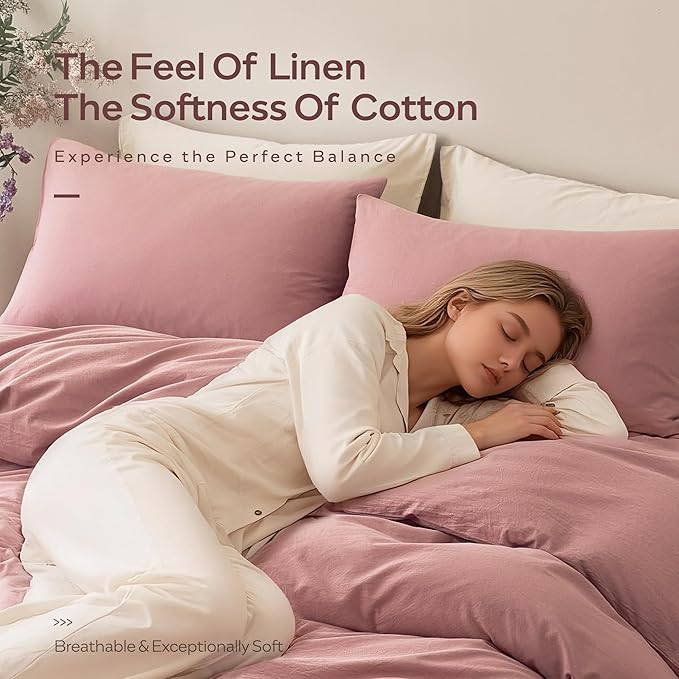 JELLYMONI Duvet Cover Full Size - 100% Washed Cotton Comforter Cover with Linen-Like Texture, Breathable & Soft Bedding for Modern Home, Guest Room and Everyday Use,1 Duvet Cover & 2 Pillowcases