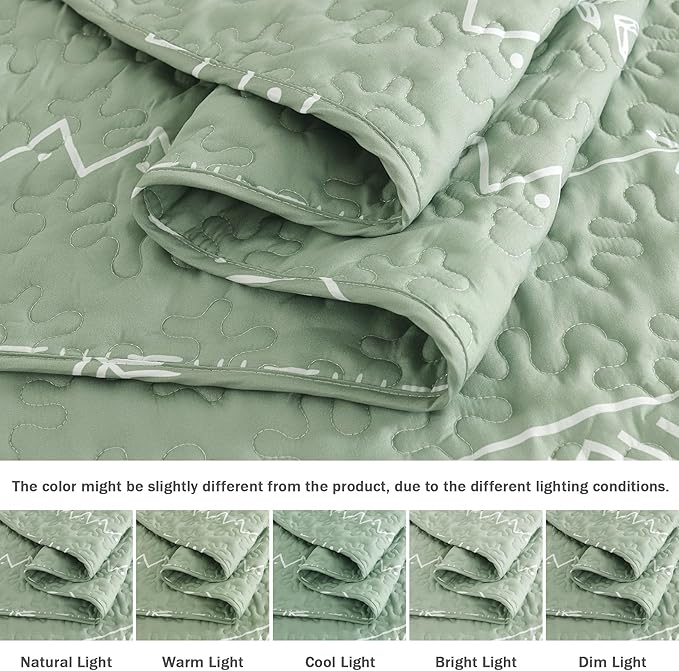 Andency Sage Green California King Quilt Set, 3 Pieces Boho Lightweight Soft Striped Cal King Bedspread for All Season (112"x104"), Printed Bohemian Microfiber Reversible Coverlet Comforter Sets