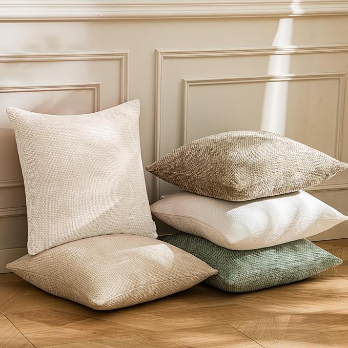 a moment Ivory Chenille Throw Pillow Covers 16x16 Inch Pack of 2 Modern Decorative Throw Pillow Covers Farmhouse Cross Covers Home Decor for Sofa Bedroom Living Room