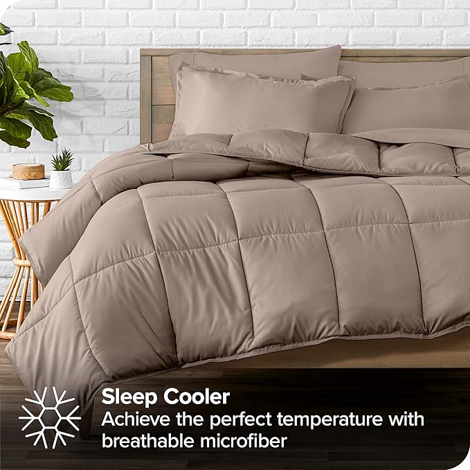 Bare Home Bed-in-A-Bag 7 Piece Comforter & Sheet Set - King - Goose Down Alternative - Ultra-Soft 1800 Premium - Bed Set (King, Taupe/Taupe)