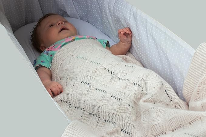 Unisex Luxury 100% Cashmere Baby Blanket - 'White' - Hand Made in Scotland by Love Cashmere - RRP $300