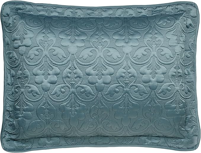 Cambridge Classic Luxury Bedding | Blue Shadow Solid Color Polyester Satin | Elaborate Damask Quilting | Fitted, Oversized 24 Inch Drop | 3 Piece Bed Set Includes Cal King Bedspread & 2 King Shams