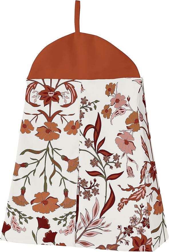 Sweet Jojo Designs Ivory and Orange Boho Vintage Floral Girl Baby Crib Bedding Set Infant Nursery Room Blanket Fitted Sheet Skirt Diaper Stacker 4p Bohemian Rust Daisy Botanical Green Fringe Tassel