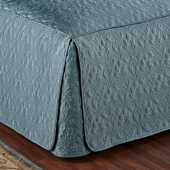 Cambridge Classic Luxury Bedding | Blue Shadow Solid Color Polyester Satin | Elaborate Damask Quilting | Generous 21 Inch Drop | 3 Piece Bed Set Includes Oversized Full Bedspread & 2 Standard Shams
