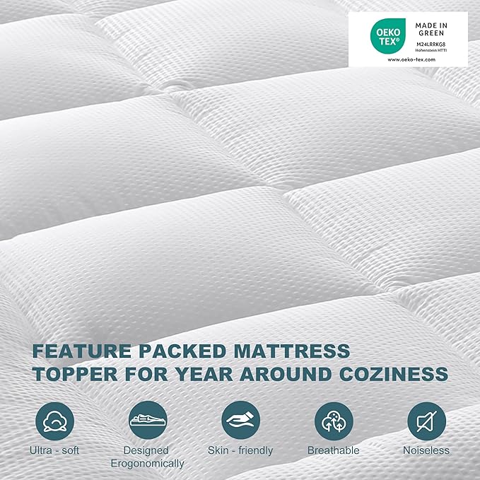 UNILIBRA Full Size Mattress Pad Pillow Top Mattress Cover Padded with Down Alternative Filling Quilted Fitted Mattress Protector Streches up 8-19" Deep Pocket Cooling Mattress Topper