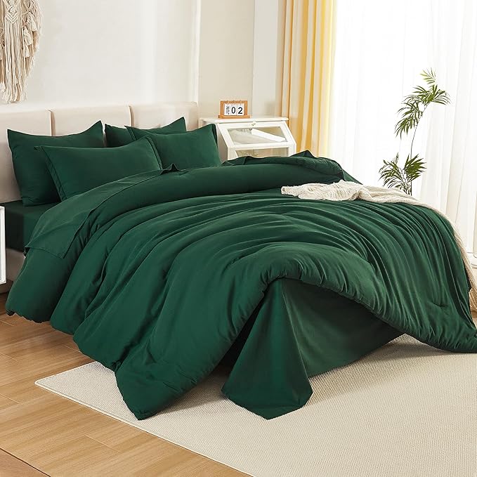 Litanika Oversized King Comforter Sets Emerald Green - 7 Pieces Bed in a Bag Oversized King Bedding Comforter Sets, Solid Lightweight Bed Set with Comforter, Sheets, Pillowcases & Shams