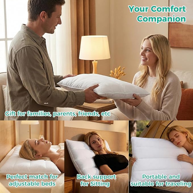 Three Geese Luxury Thin Flat Goose Feather Down Pillows Standard Size Set of 2, 2.5" Height, 100% Cotton Cover, Medium Firm Hotel Collection Ultra Slim Thin Bed Pillows, Machine Washable, 18 x 26''