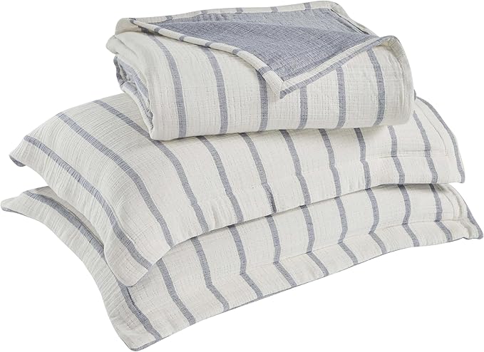 Superior 3 Piece Cotton Reversible Bedspread and Sham Set, Home Bed Decor, Decorative Bed Spread, 2 Pillow Shams, Medium Weight, Matelasse Coverlet Bedding, Valencia Collection, California King, Blue