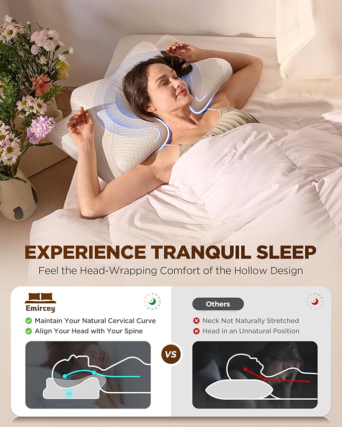 Emircey Clinical-Level Relief Cervical Neck Pillow for Sleeping, Ergonomic for Back Stomach Sleepers, Orthopedic Contour Memory Foam Pillow for Side Sleepers,Cooling Pillow for Neck Relief, Gray, King
