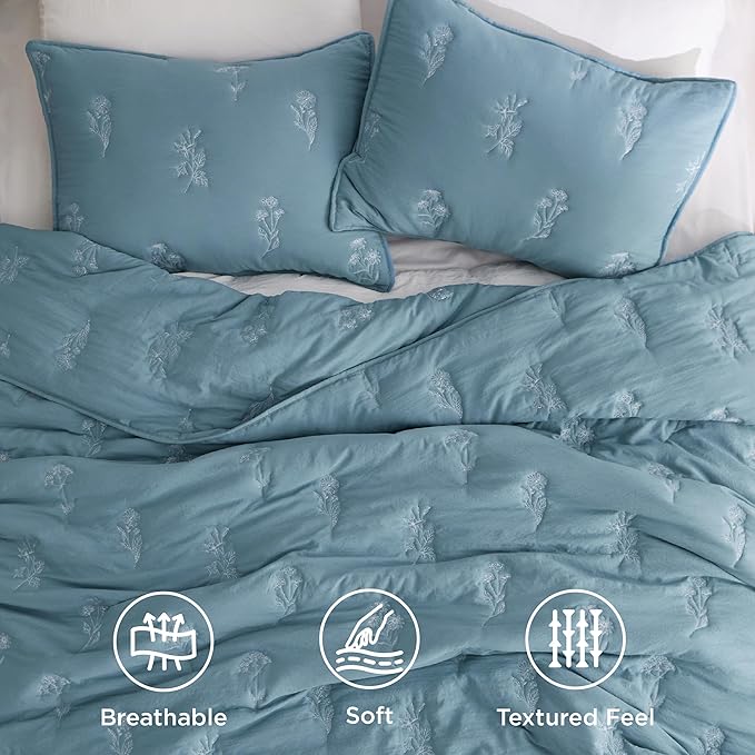 Bedsure Cloud Quilt King Size, Botanical Floral Quilt for Modern Farmhouse Bedding, Super Soft Bedspread King Size, Blue Lightweight Comforter 106x96 Inch