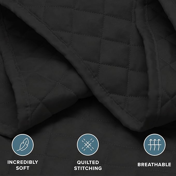 Bare Home Coverlet Set - Twin/Twin Extra Long - Lightweight Bed Decor - Comforter Alternative - All-Season Quilted Bedspread (Twin/Twin XL, Black)