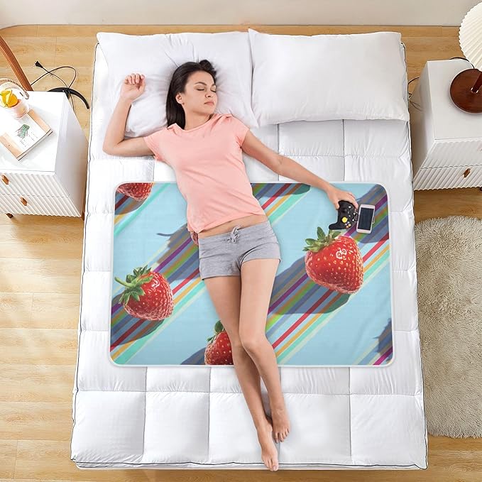 Waterproof Bed Pad Reusable Changing Pad Toddler Mattress Protector Large Pee Pad Baby Diaper Pad Soft Washable Liner Fresh Strawberries and Colorful Lines