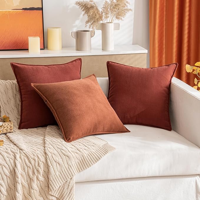 MIULEE Pack of 2 Burnt Orange Decorative Pillow Covers 24x24 Inch Chenille Luxurious Couch Throw Pillows Boho Cushion Covers Euro Shams with Elegant Design for Sofa Bed Living Room Home Decor