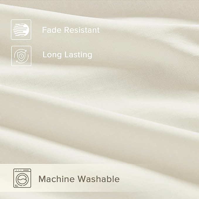 Comfort Spaces 100% Cotton Sheets Twin XL, Breathable, Soft Cotton Sheets, Naturally Cool Cotton Bed Sheets with 12" Elastic Pocket Fits up to 14" Mattress, All Season Sheet Set, Twin XL Ivory 3 Piece
