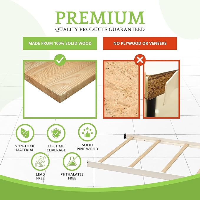 Full-Size Conversion Kit Bed Rails for Baby Cache Convertible Cribs - Solid Wood Rail - Toddler and Adult Bed Rail for Full-Size Beds - Essential Nursery & Baby Furniture (Linen)