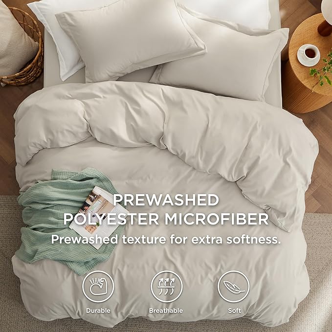 Bedsure Duvet Cover Full Size with Fitted Sheet - 4 Pieces Prewashed Polyester Extra Soft Bedding Set, Includes 1 Duvet Cover 80x90 Inches with Zipper Closure, 2 Pillow Shams, 1 Fitted Sheet, Linen