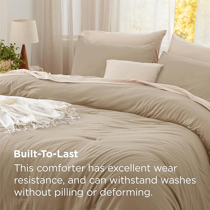 Bedsure Queen Comforter Set, Khaki Soft Prewashed Bedding for All Seasons, 3 Pieces GentleSoft™ Bed Set, 1 Lightweight Comforter (90"x90") and 2 Pillowcases (20"x26")