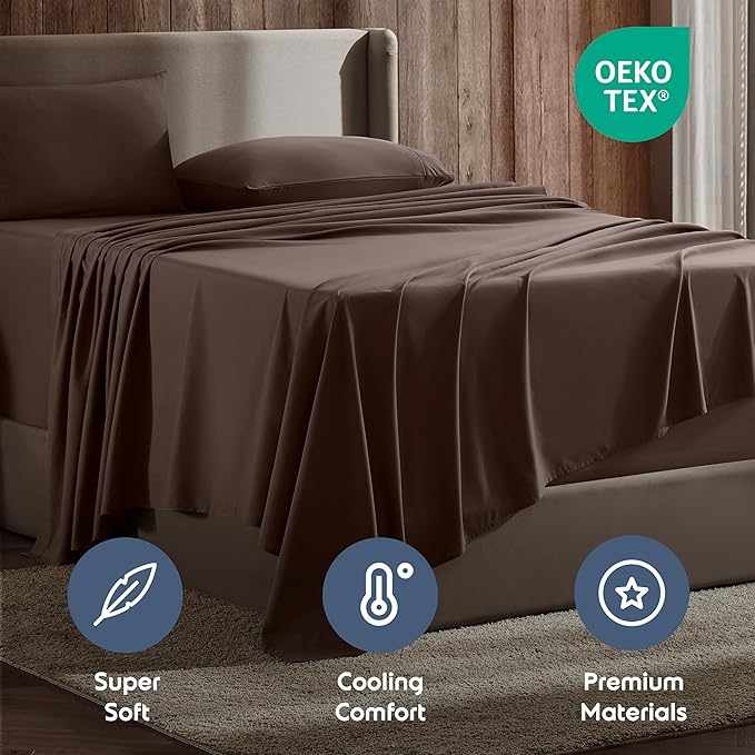 Nestl Full Sheet Set - Luxury 1800 Ultra-Soft Microfiber Full Bed Sheets - Double Brushed - Deep Pockets - Easy Fit - 4 Piece Set - Bedding Sheets & Pillowcases (Full, Chocolate Brown)