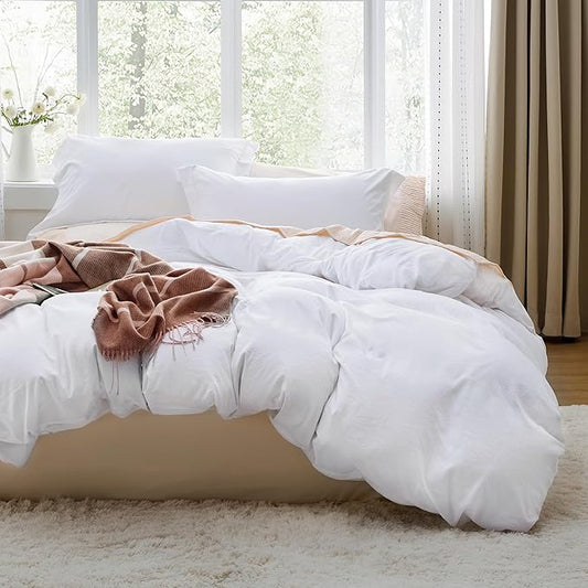 Bedsure Bright White California King Duvet Cover - Prewashed Cotton-Like Polyester Extra Soft Bedding Set, Includes 1 Cal King Duvet Cover 104''x98'' with Zipper Closure & 2 Pillow Shams, No Comforter