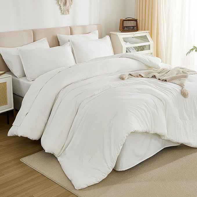 Litanika Twin XL Comforter Set Ivory - 5 Pieces Twin Extra Long Bed in a Bag for College Dorm, All Season Bedding Set for Girls and Boys, Soft Bed Set with Comforter, Sheets, Pillowcase & Sham