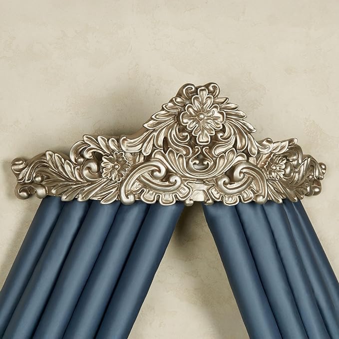 Parklynn Traditional Wall Teester | Metallic Platinum Tones | Royal Resin Bed Crown Creates a Lavish Canopy with your Window Curtain Panels or Sheer Drapery | Classic Scrollwork and Medallion Design